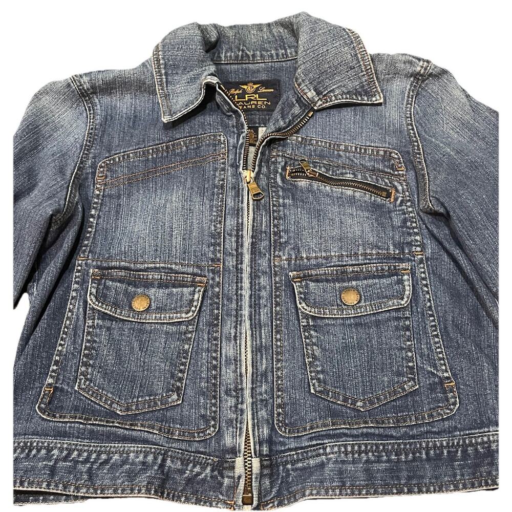 Lauren Ralph Lauren Denim Jacket Women’s Petite Large VINTAGE 90's Distressed